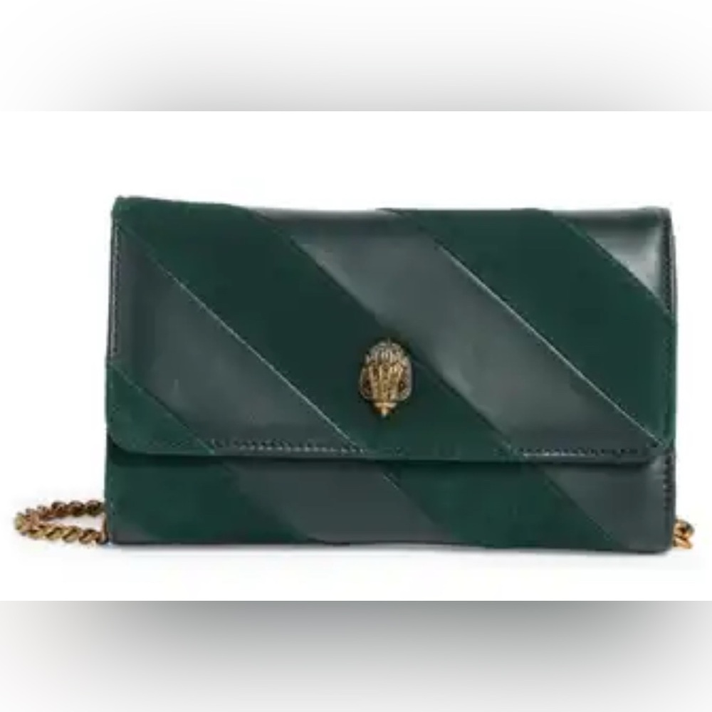 Kurt Geiger NWT London Kensington Velvet & Leather Crossbody – Emerald Green 🌟